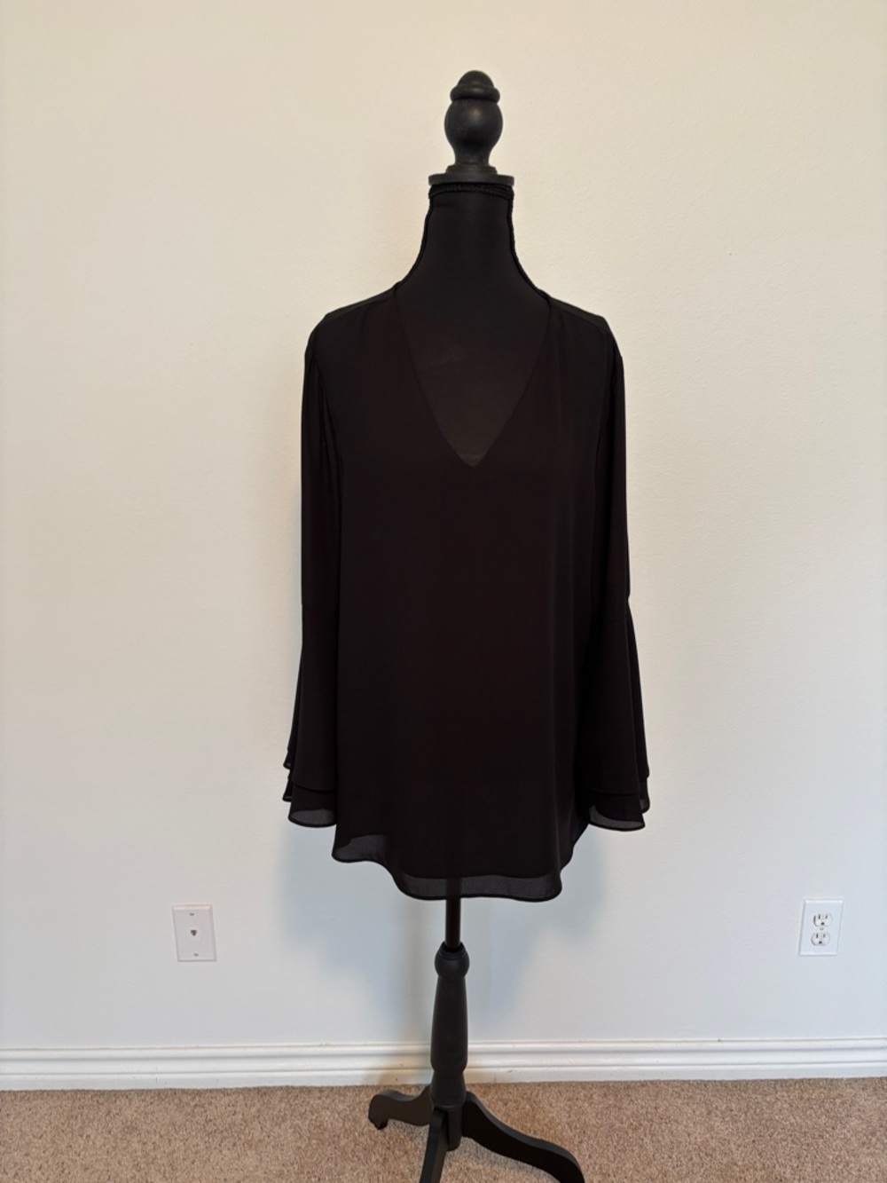 Alfani Black V-Neck Long Sleeve Blouse